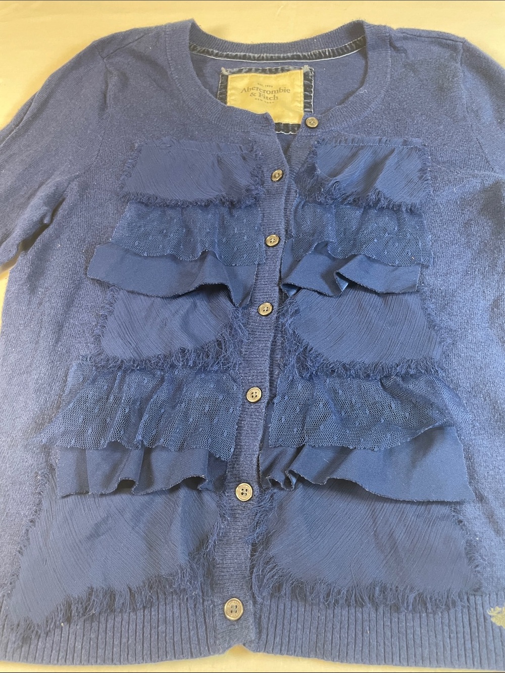 Abercrombie & Fitch Cobalt Blue lace details Button down Cardigan vintage M - Picture 2 of 6